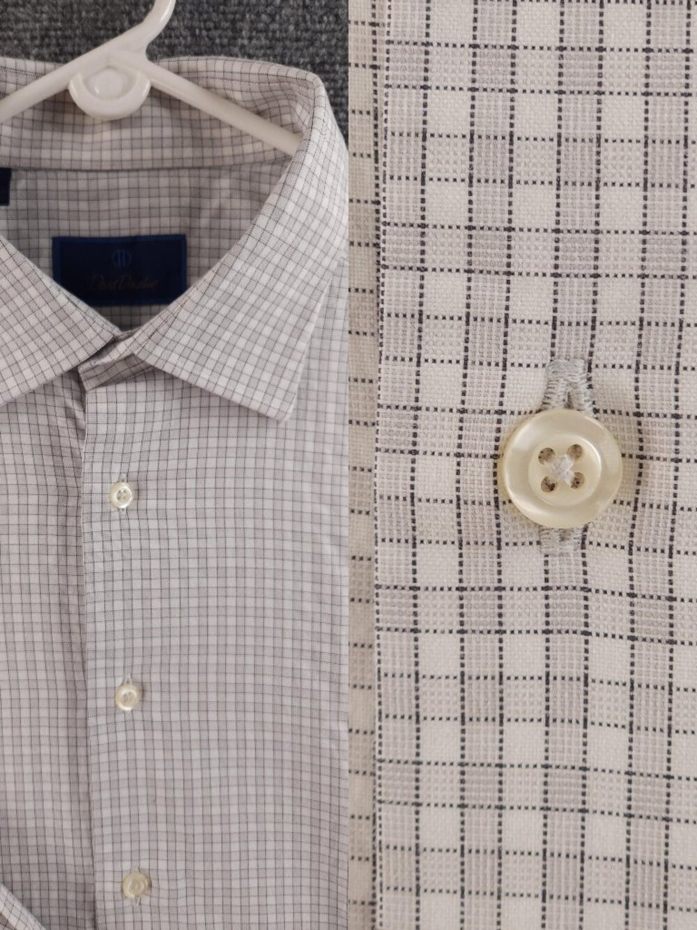 David Donahue 17.5 36/37 Cotton Check White Business Shirt Button Up Men Premium
